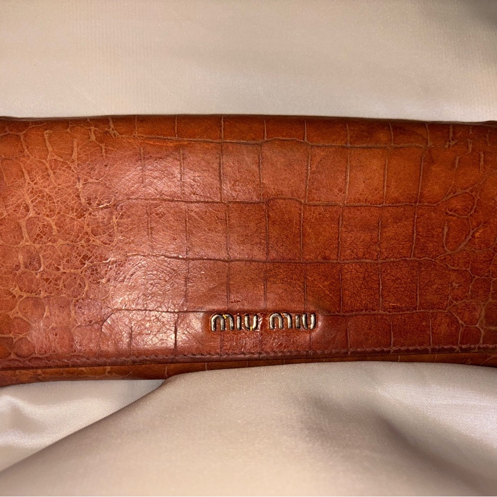 Miu Miu Croc-Embossed Leather Long Wallet